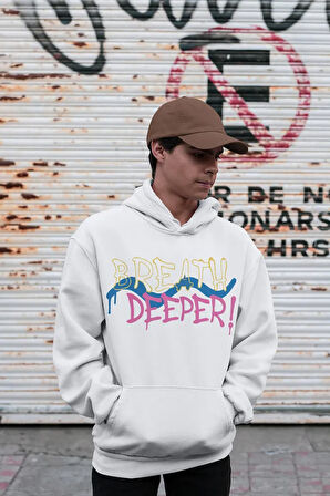 Breath Deeper ! Yazılı Unisex Oversize Tasarım Hoodie