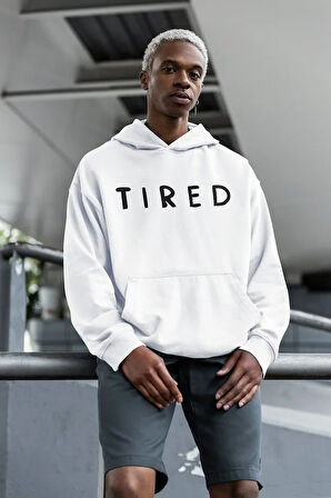 Tired Yazılı Unisex Oversize Hoodie