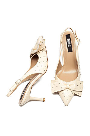 Kadın Stiletto Sivri Burun Arkası Açık Zımba Detaylı Topuklu Ayakkabı 260