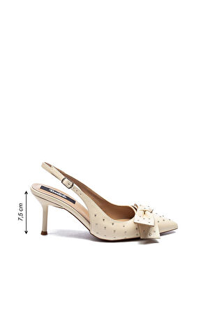 Kadın Stiletto Sivri Burun Arkası Açık Zımba Detaylı Topuklu Ayakkabı 260