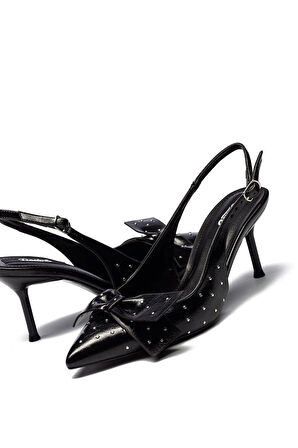 Kadın Stiletto Sivri Burun Arkası Açık Zımba Detaylı Topuklu Ayakkabı 260