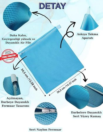 2li Takım Çok Amaçlı Ayakkabı Yıkama Çantası ve Kurutma Filesi Takım, Çamaşır Yıkama Torbası, Sık Dokuma, Yanları Fileli, (Süyten, Hassas Kıyafetler, Spor Ekipmanları)