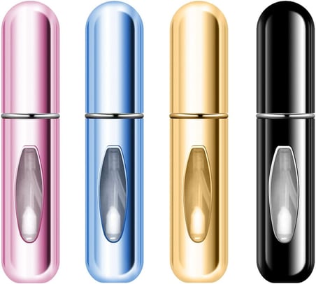 4 adet 5 ml parfüm spreyi, doldurulabilir, boş seyahat parfümü, mini taşınabilir sprey şişesi, pencereli, el çantası, seyahat, tatil, uçak seyahatleri için (4 adet 5 ml)