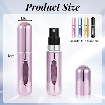 4 adet 5 ml parfüm spreyi, doldurulabilir, boş seyahat parfümü, mini taşınabilir sprey şişesi, pencereli, el çantası, seyahat, tatil, uçak seyahatleri için (4 adet 5 ml)