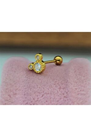 Paslanmaz Kararmaz Cerrahi Çelik Mickey Tragus, Kıkırdak Helix 8mm Piercing Gümüş Renk