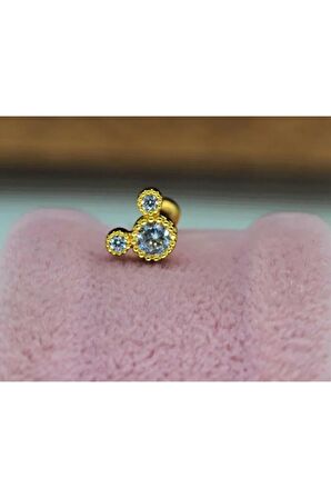 Paslanmaz Kararmaz Cerrahi Çelik Mickey Tragus, Kıkırdak Helix 8mm Piercing Gümüş Renk