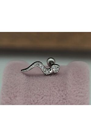 Paslanmaz Kararmaz Cerrahi Çelik Yılan Tragus, Kıkırdak, Helix 8mm Piercing (İKİ TARAFLI AÇILABİLİR) GÜMÜŞ Renk Tek Ebat Beden