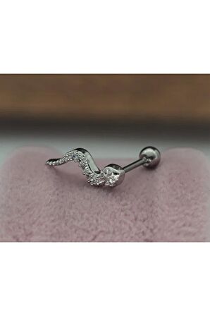 Paslanmaz Kararmaz Cerrahi Çelik Yılan Tragus, Kıkırdak, Helix 8mm Piercing (İKİ TARAFLI AÇILABİLİR) GÜMÜŞ Renk Tek Ebat Beden