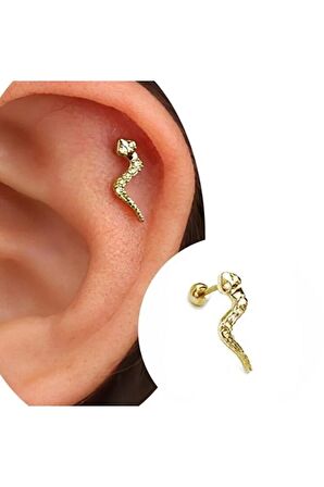 Paslanmaz Kararmaz Cerrahi Çelik Yılan Tragus, Kıkırdak, Helix 8mm Piercing (İKİ TARAFLI AÇILABİLİR) ALTIN Renk Tek Ebat Beden