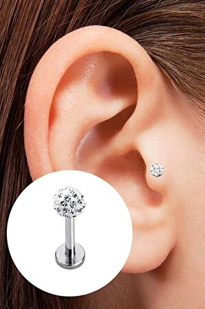 Paslanmaz Kararmaz Cerrahi Çelik Zirkon Taşlı Kıkırdak Dudak Burun Tragus Piercing (beyaz)