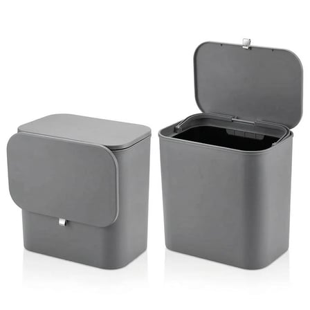 Orret Home Dolap Kapağına Asılabilir 15 Litre Çöp Kovası, Duvara Yapıştırılabilir Çift Tarafa Açılabilir Mutfak Çöp Kutusu, Banyo Çöp Kovası, Kapaklı Asma Çöp Kovası Organizer (Gri)