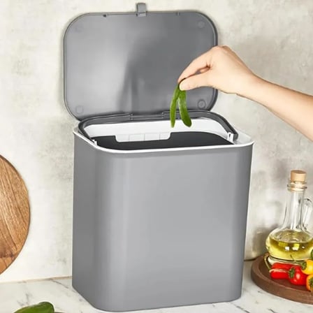 Orret Home Dolap Kapağına Asılabilir 15 Litre Çöp Kovası, Duvara Yapıştırılabilir Çift Tarafa Açılabilir Mutfak Çöp Kutusu, Banyo Çöp Kovası, Kapaklı Asma Çöp Kovası Organizer (Gri)