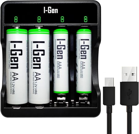 G479 4'lü Pil Şarj Aleti + 2 Adet AA 2700 mAh + 2 Adet AAA 900 mAh Şarjlı Kalem Pilli Set 1.2V Ni-MH