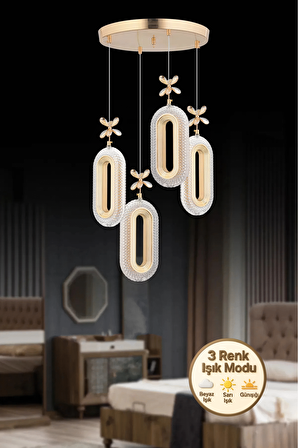 Nova Lighting Modern Ledli 4'lü Gold 3 Renk Kristal Taşlı Avize