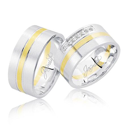 Beyaz Sarı Şeritli Altın Alyans 2601-3