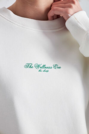 The Wellness Era Baskılı Oversize Beyaz Kadın Sweatshirt