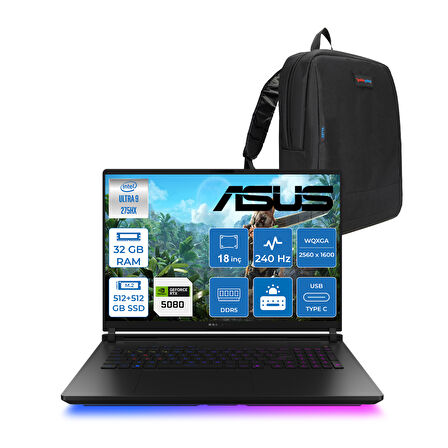 Asus Rog Strix Scar 18 G835LW-SA129 Intel Core Ultra 9 275HX Aı 32GB GB 512GB SSD+512GB 16GB/RTX5080 Gddr7 175W 18" 2.5k 2560X1600 Wqxga 240Hz 3ms 1200NITS Freedos Laptop WSA129F10+ZETTAÇANTA