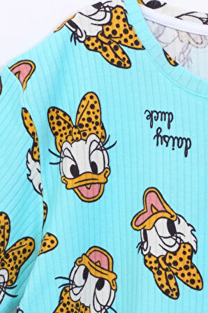 Daisy Duck Desenli Kısa Kollu Çocuk Pijama Takımı (Papatya Ördeği)