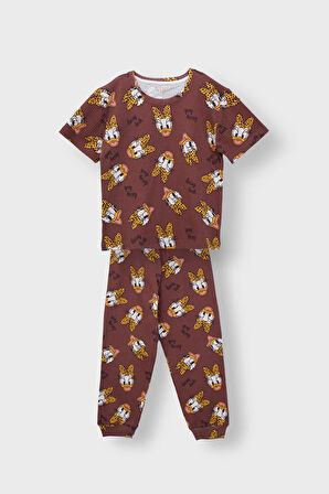 Daisy Duck Desenli Kısa Kollu Çocuk Pijama Takımı (Papatya Ördeği)