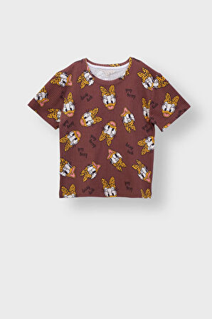 Daisy Duck Desenli Kısa Kollu Çocuk Pijama Takımı (Papatya Ördeği)