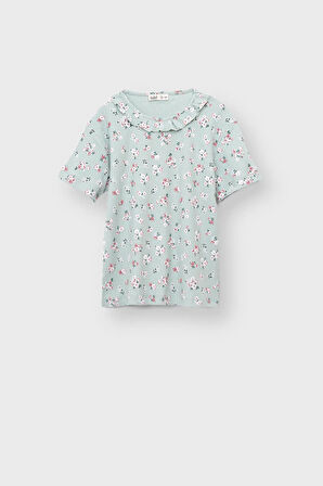 Flowering Kısa Kollu Çiçek Desenli Kız Çocuk Pijama Takımı