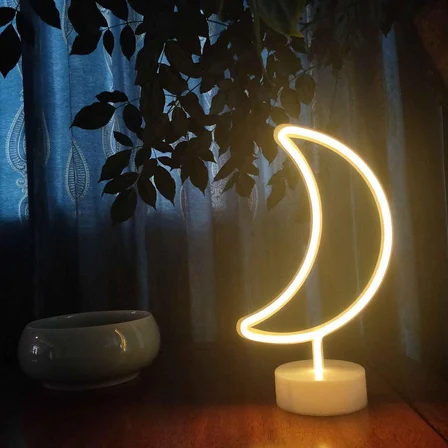 Dekoratif Pilli Ay Tasarımlı 3D Neon Led Masa Ve Gece Lambası (2)