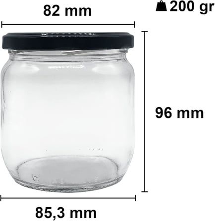 Afracam 425 ml Metal Siyah Kapaklı Şeffaf Cam Kavanoz 10 Adet