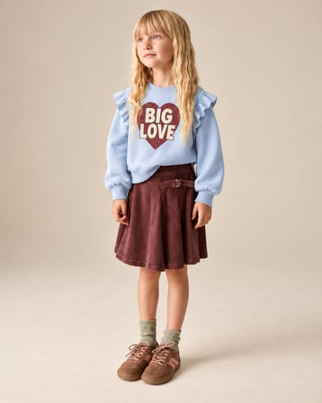 Kız Çocuk Big Love Kalp Baskılı Sweatshirt | Omuzları Fırfırlı | 3–9 Yaş | RG1793