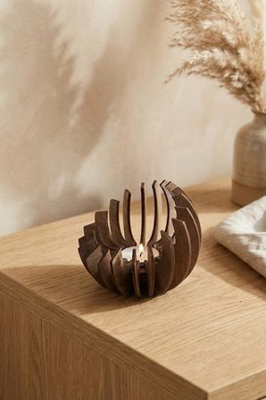 Ceviz Desenli Lotus Mumluk – 3 mm MDF Lazer Kesim (10 cm) 1 Adet