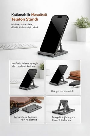 Katlanabilir Masaüstü Telefon ve Tablet Standı (Gri Renk)