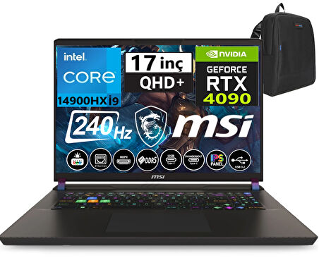 Msı Vector 17 Hx Intel I9-14900HX 64GB Ddr5 1tb SSD 16GB/RTX4090 175W WINDOWS11PRO 17" 240HZ Qhd+ Taşınabilir Bilgisayar A14VIG-879XTRW54+WEBLEGELSINÇANTA