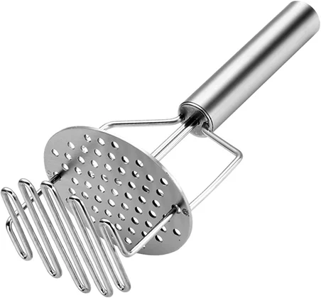 Paslanmaz Çelik Yaylı İki Katlı Patates Ezici – Manuel Püre Presi, Sebze ve Meyve Ezme Aparatı, Mama Hazırlama İçin Dayanıklı Metal Patates Ezme Presi, Ergonomik Saplı Mutfak Aleti
