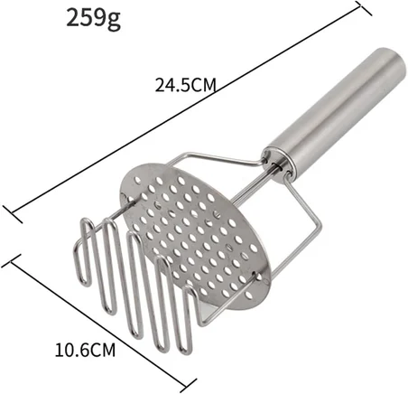 Paslanmaz Çelik Yaylı İki Katlı Patates Ezici – Manuel Püre Presi, Sebze ve Meyve Ezme Aparatı, Mama Hazırlama İçin Dayanıklı Metal Patates Ezme Presi, Ergonomik Saplı Mutfak Aleti