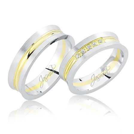 Beyaz Sarı Taşlı Altın Alyans 2602-3