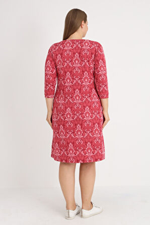 Desenli Truvakar Kollu Cepli Düğmeli Kadın Büyük Beden Jakarlı Elbise