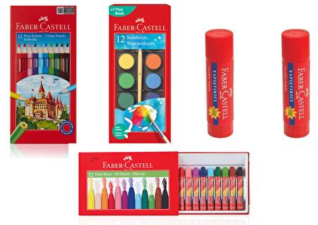 Faber Castell Standart Öğrenci Seti Kuru Sulu Pastel Boya Ve Yapıştırıcı