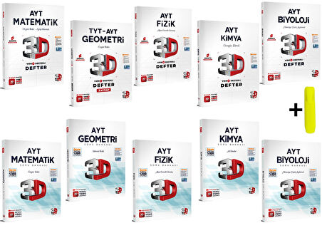 3D Yayınları AYT Sayısal Matematik Geometri Fizik Kimya Biyoloji Defter Soru Seti 10 Kitap