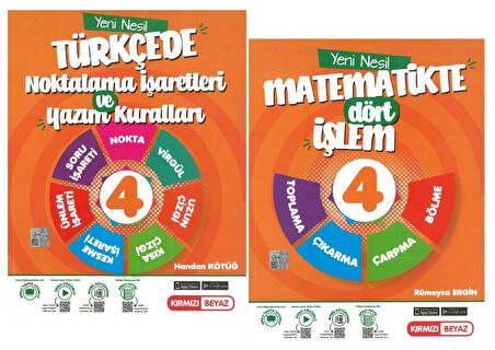 Kırmızı Beyaz 4.sınıf Yeni Nesil Dört İşlem - Yazım Noktalama Türkçe Matematik Seti 2 Kitap