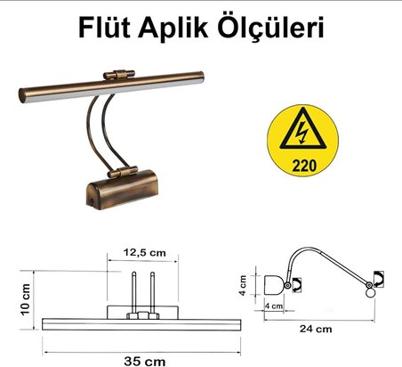 35 Cm Elektrikli 4000k Soft Beyaz Enerji Tasarruflu Flüt Led Aplik Banyo Tablo Çalışma Masası Duvar Sanat Eseri Ayna Dekoratif ve Modern Aydınlatma Gümüş (Krom) Renk (Eskitme)
