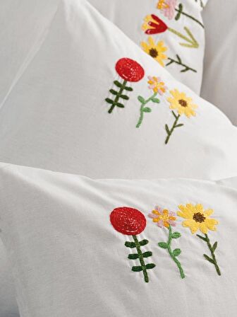 Cotton Box Brode Ranforce Çift Kişilik Nevresim Takımı Mina Pembe