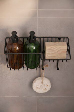 Yapışkanlı Siyah Banyo Rafı Delme Gerektirmeyen Duş Organizeri Şampuanlık Sabunluk Seti AŞ-01