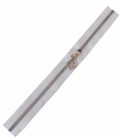 Başlıklı Fermuar 40 cm Gümüş Metal Beyaz