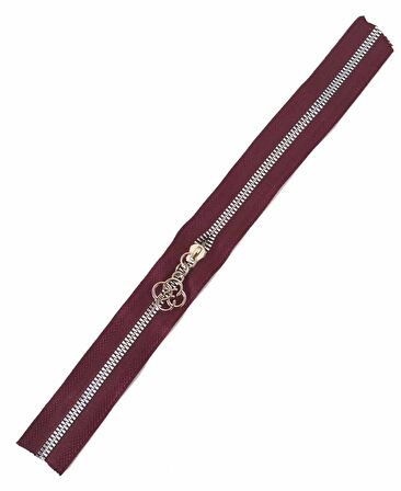 Başlıklı Fermuar 40 cm Gümüş Metal Bordo