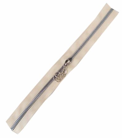 Başlıklı Fermuar 40 cm Gümüş Metal Krem