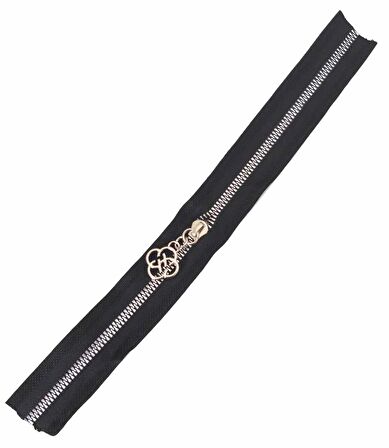 Başlıklı Fermuar 40 cm Gümüş Metal Siyah