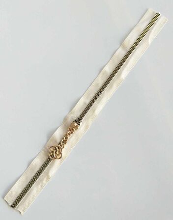 Başlıklı Fermuar 30 cm Light Gold Metal Krem