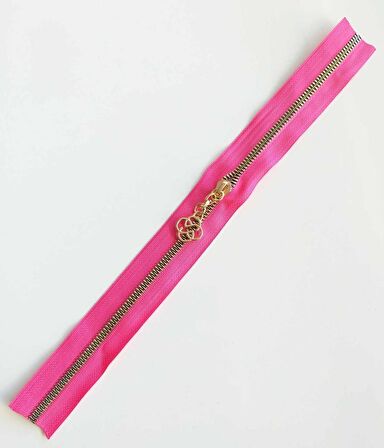 Başlıklı Fermuar 40 cm Light Gold Metal Fuşya