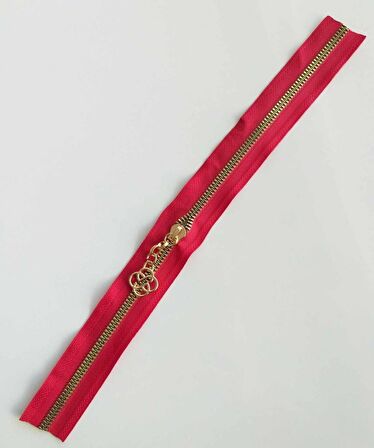 Başlıklı Fermuar 40 cm Light Gold Metal Kırmızı