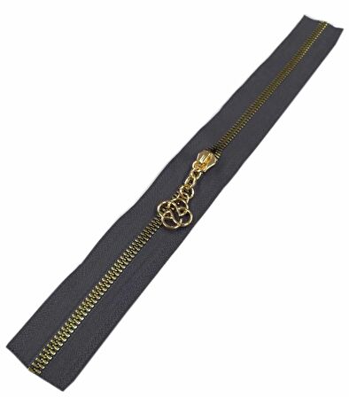 Başlıklı Fermuar 40 cm Light Gold Metal Koyu Gri