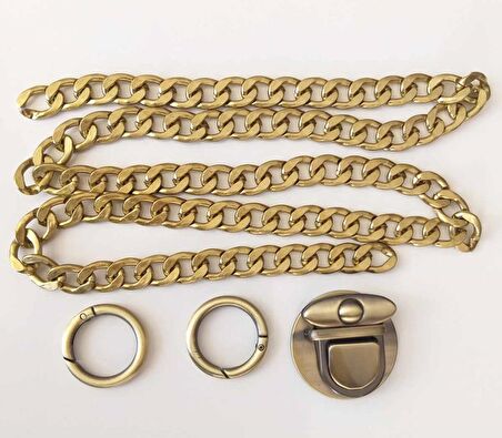 Açık Antik Renk 5cm Yuvarlak Kilit Klasik Zincir Set